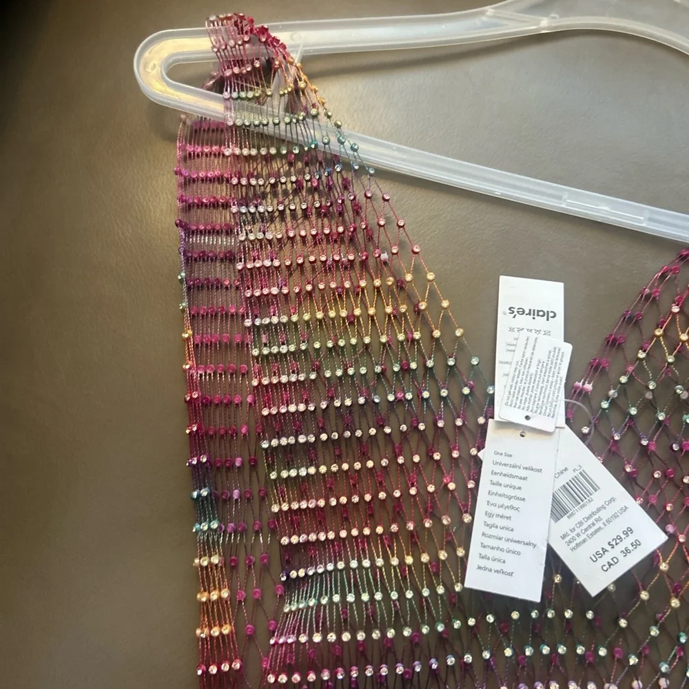 Sexy Shiny Rhinestone Rainbow 🌈Mesh Summer Crop Top Stretchy - Picture 9 of 17